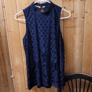 Vintage Navy Blue Weaver's Tank Top with Small Tear - Size L